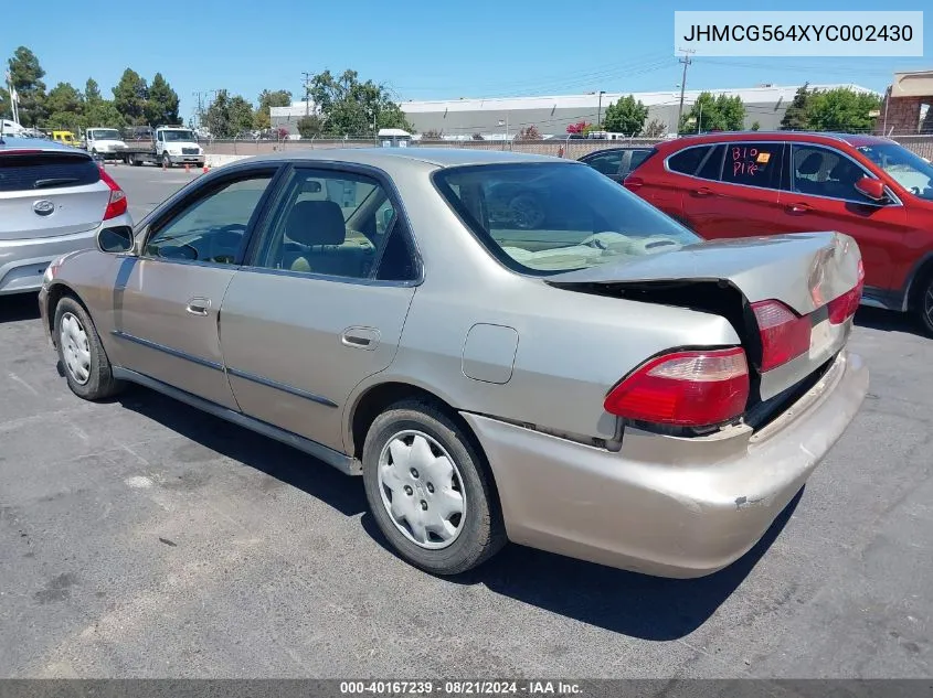 2000 Honda Accord 2.3 Lx VIN: JHMCG564XYC002430 Lot: 40167239