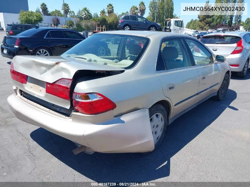 2000 Honda Accord 2.3 Lx VIN: JHMCG564XYC002430 Lot: 40167239