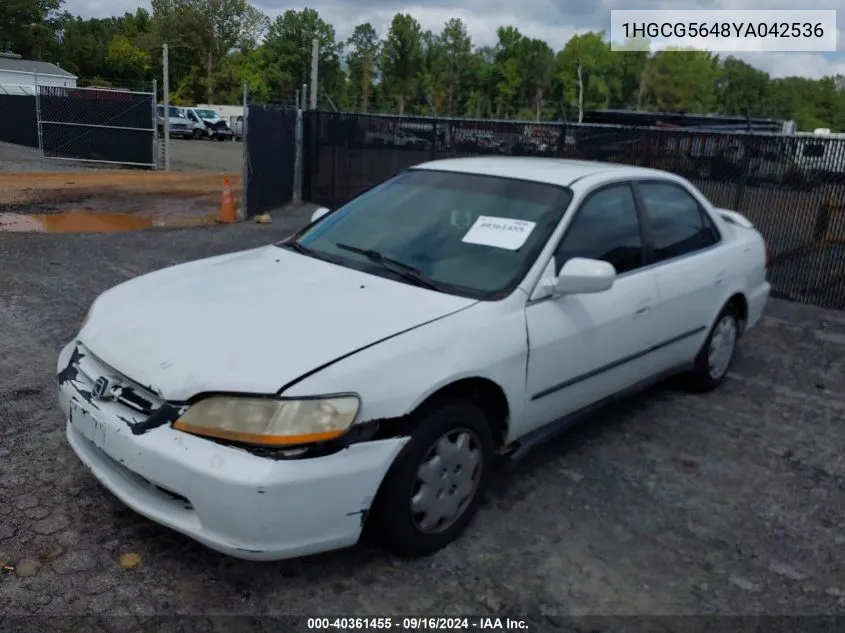 2000 Honda Accord Lx VIN: 1HGCG5648YA042536 Lot: 40361455