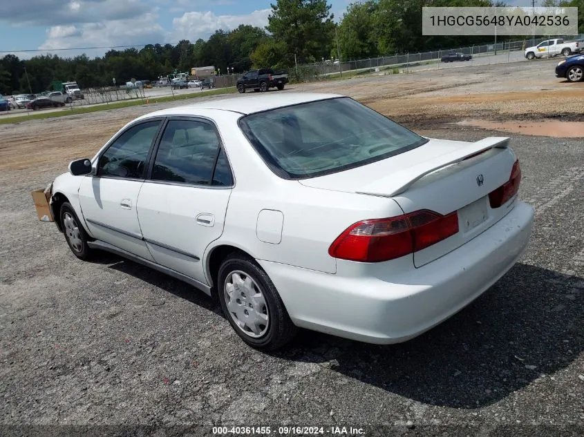 2000 Honda Accord Lx VIN: 1HGCG5648YA042536 Lot: 40361455