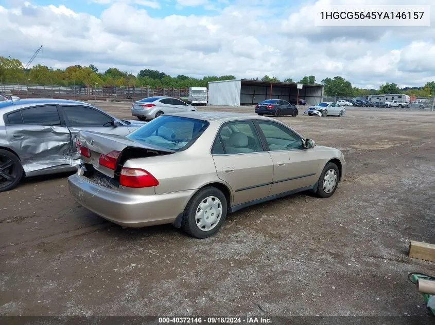 2000 Honda Accord 2.3 Lx VIN: 1HGCG5645YA146157 Lot: 40372146