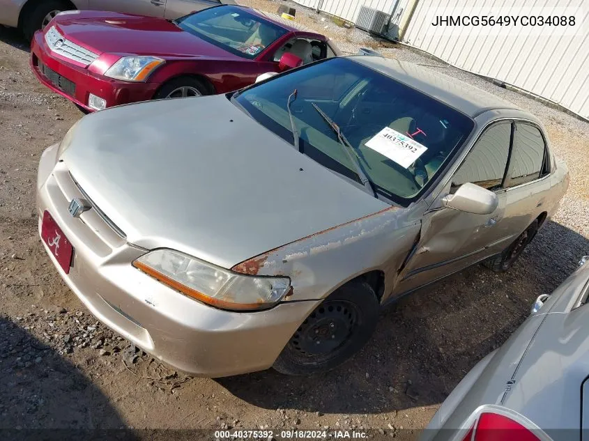 2000 Honda Accord 2.3 Lx VIN: JHMCG5649YC034088 Lot: 40375392