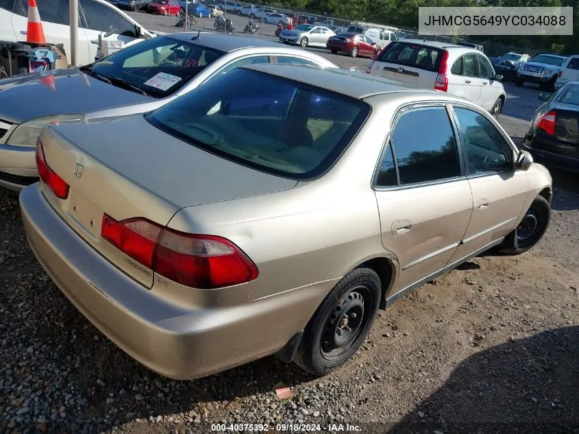 2000 Honda Accord 2.3 Lx VIN: JHMCG5649YC034088 Lot: 40375392