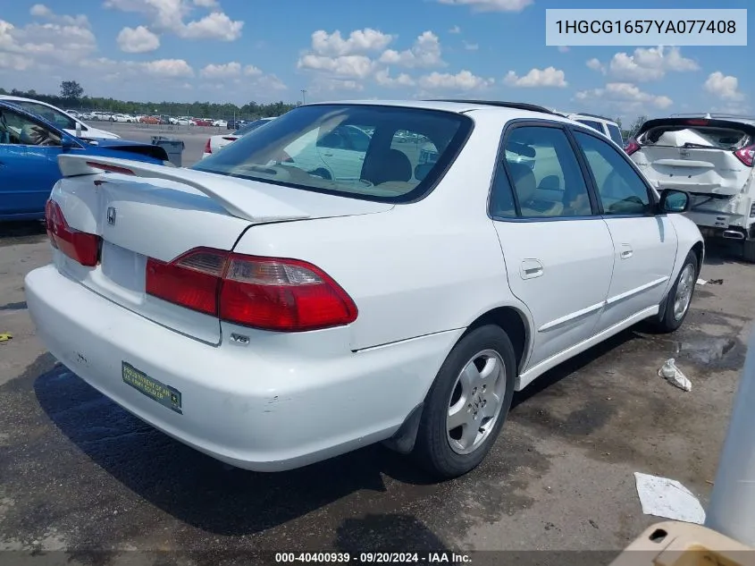 2000 Honda Accord 3.0 Ex VIN: 1HGCG1657YA077408 Lot: 40400939