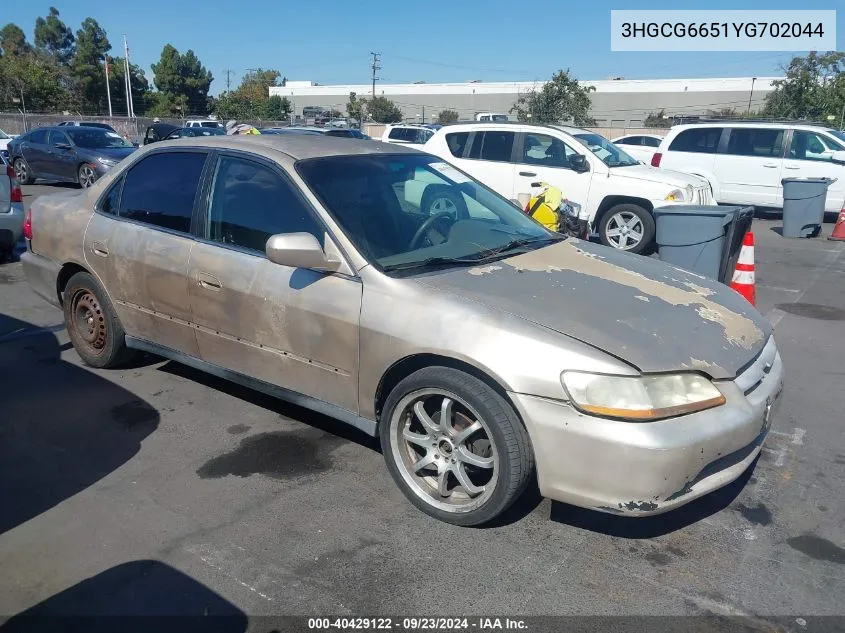 2000 Honda Accord 2.3 Lx VIN: 3HGCG6651YG702044 Lot: 40429122