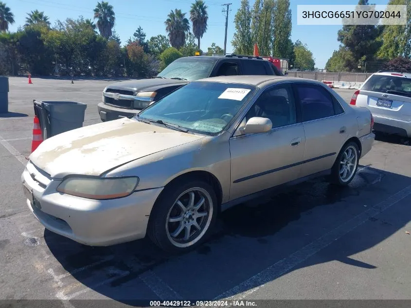 2000 Honda Accord 2.3 Lx VIN: 3HGCG6651YG702044 Lot: 40429122