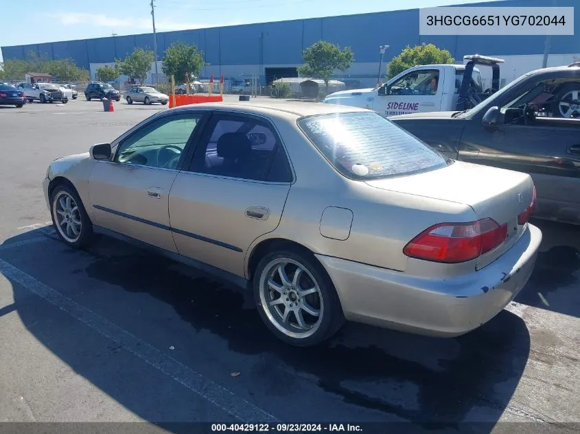 2000 Honda Accord 2.3 Lx VIN: 3HGCG6651YG702044 Lot: 40429122