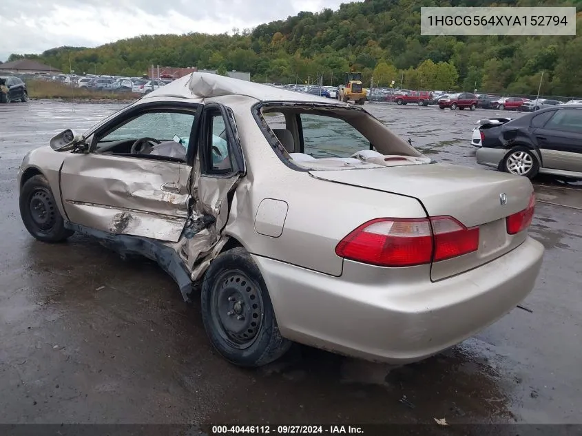 2000 Honda Accord 2.3 Lx VIN: 1HGCG564XYA152794 Lot: 40446112