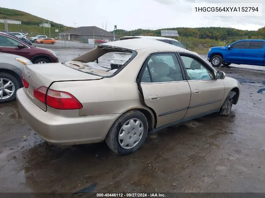 2000 Honda Accord 2.3 Lx VIN: 1HGCG564XYA152794 Lot: 40446112