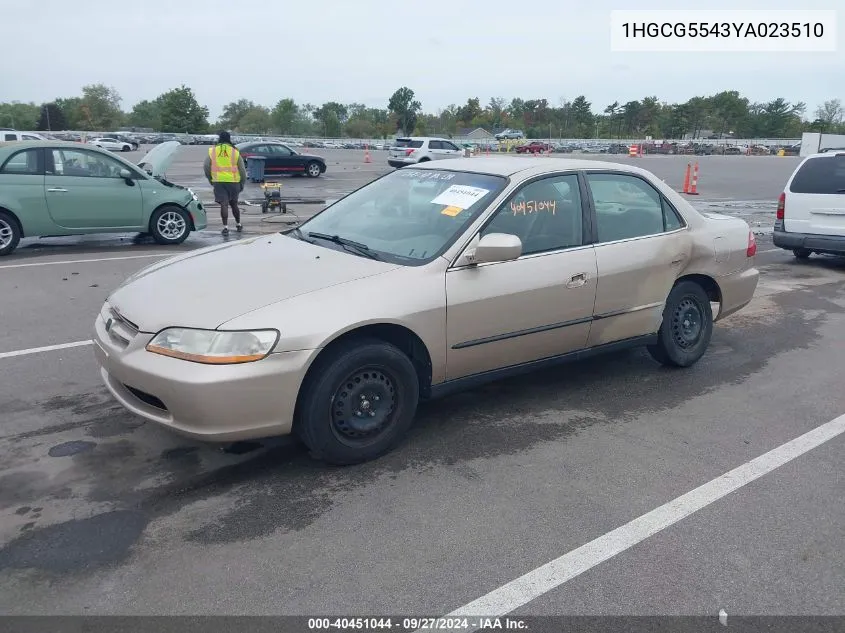 2000 Honda Accord 2.3 Lx VIN: 1HGCG5543YA023510 Lot: 40451044