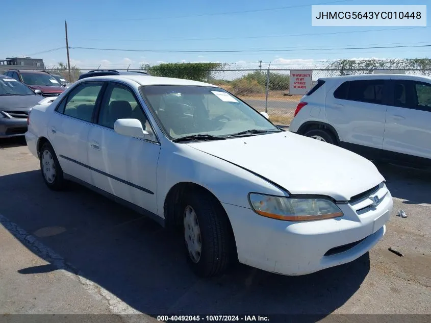 2000 Honda Accord 2.3 Lx VIN: JHMCG5643YC010448 Lot: 40492045