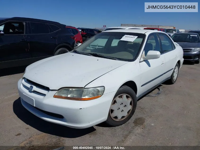 2000 Honda Accord 2.3 Lx VIN: JHMCG5643YC010448 Lot: 40492045