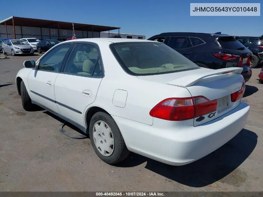 2000 Honda Accord 2.3 Lx VIN: JHMCG5643YC010448 Lot: 40492045