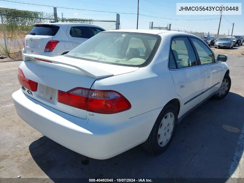 2000 Honda Accord 2.3 Lx VIN: JHMCG5643YC010448 Lot: 40492045