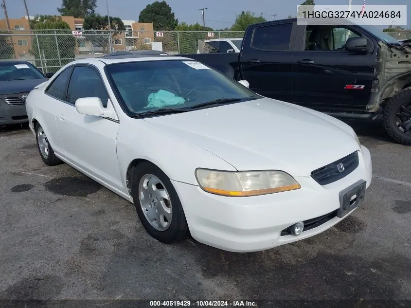 2000 Honda Accord 2.3 Ex VIN: 1HGCG3274YA024684 Lot: 40519429