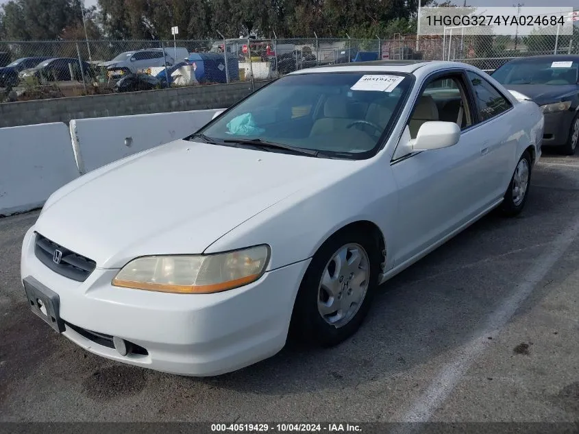 2000 Honda Accord 2.3 Ex VIN: 1HGCG3274YA024684 Lot: 40519429