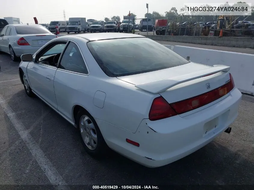 2000 Honda Accord 2.3 Ex VIN: 1HGCG3274YA024684 Lot: 40519429