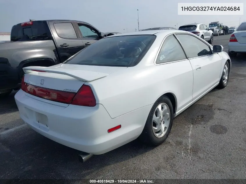 2000 Honda Accord 2.3 Ex VIN: 1HGCG3274YA024684 Lot: 40519429