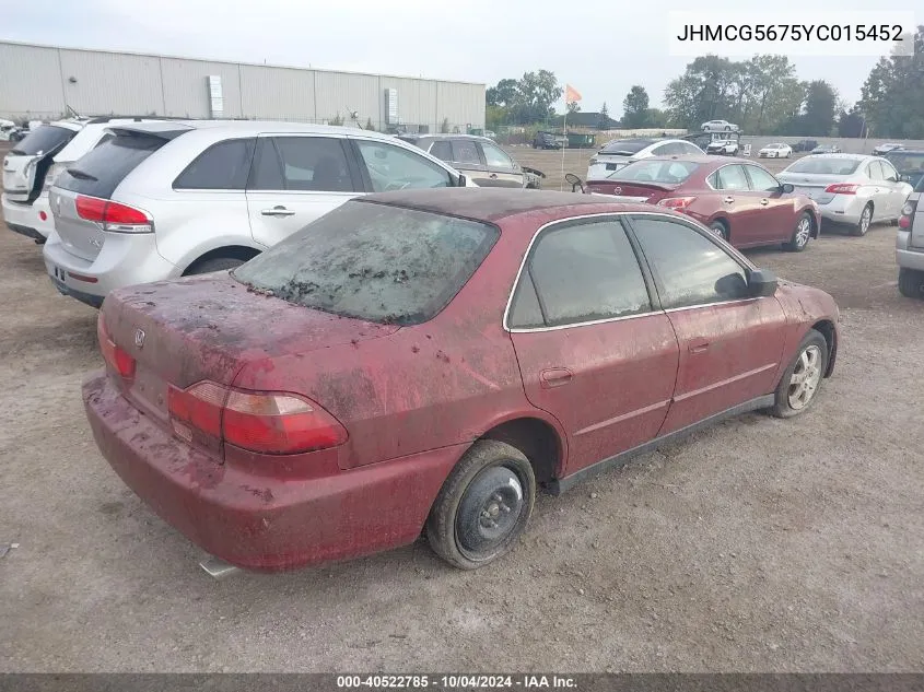 2000 Honda Accord 2.3 Se VIN: JHMCG5675YC015452 Lot: 40522785