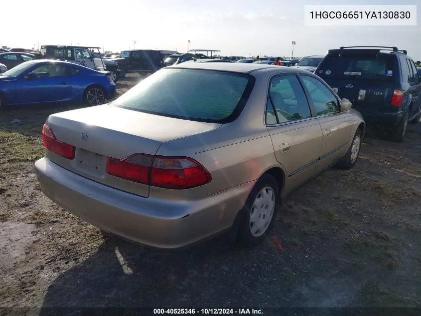 2000 Honda Accord Lx VIN: 1HGCG6651YA130830 Lot: 40525346