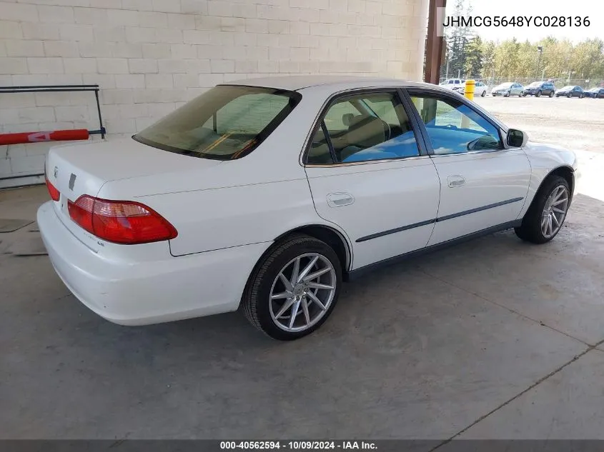 2000 Honda Accord 2.3 Lx VIN: JHMCG5648YC028136 Lot: 40562594