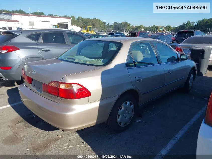 2000 Honda Accord 2.3 Lx VIN: 1HGCG5644YA048690 Lot: 40566077