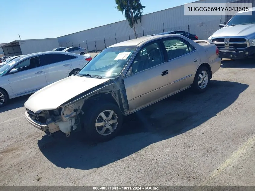 2000 Honda Accord Se VIN: 1HGCG6694YA043605 Lot: 40571843