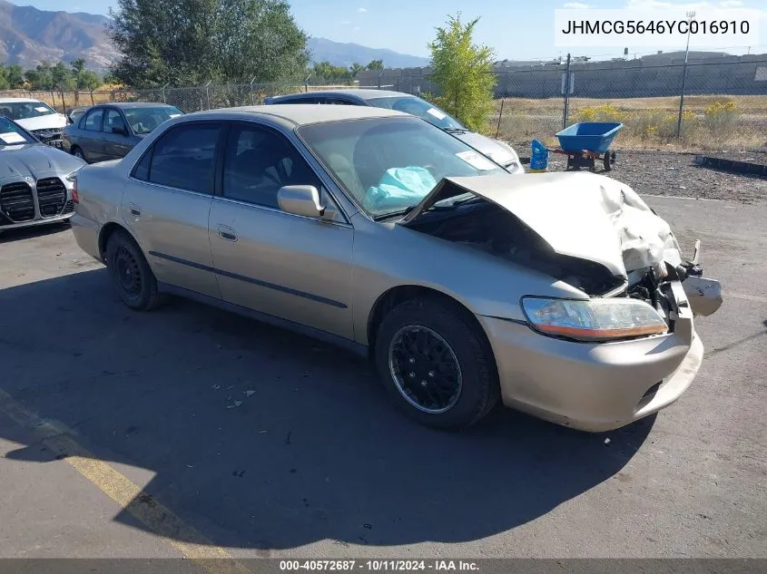 2000 Honda Accord 2.3 Lx VIN: JHMCG5646YC016910 Lot: 40572687