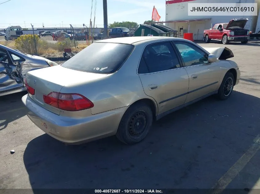 2000 Honda Accord 2.3 Lx VIN: JHMCG5646YC016910 Lot: 40572687