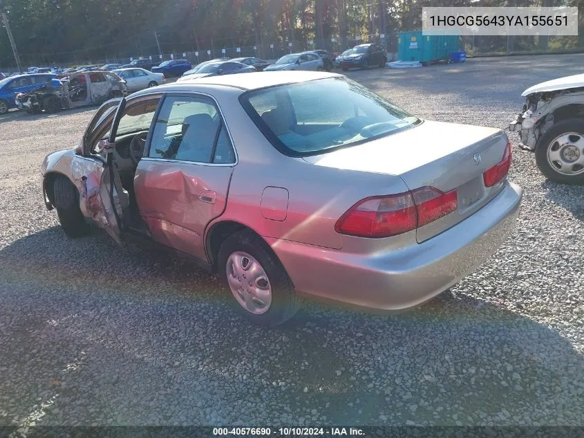 1HGCG5643YA155651 2000 Honda Accord 2.3 Lx