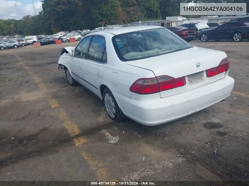 2000 Honda Accord 2.3 Lx VIN: 1HGCG5642YA004106 Lot: 40734129