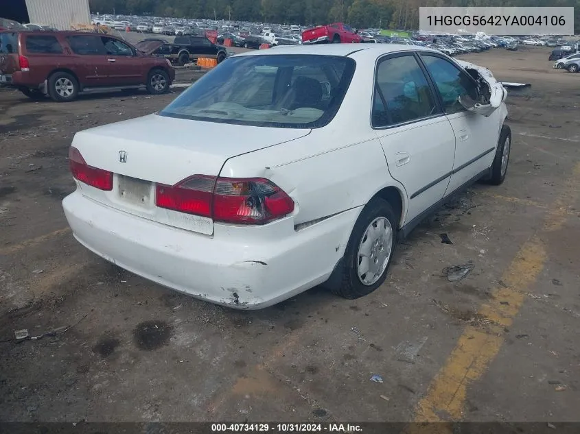 2000 Honda Accord 2.3 Lx VIN: 1HGCG5642YA004106 Lot: 40734129