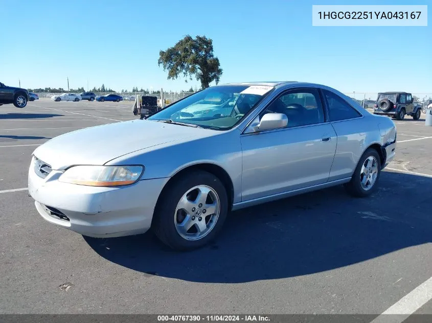 2000 Honda Accord 3.0 Ex VIN: 1HGCG2251YA043167 Lot: 40767390