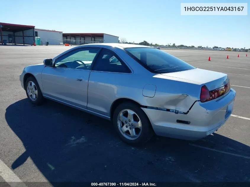 2000 Honda Accord 3.0 Ex VIN: 1HGCG2251YA043167 Lot: 40767390