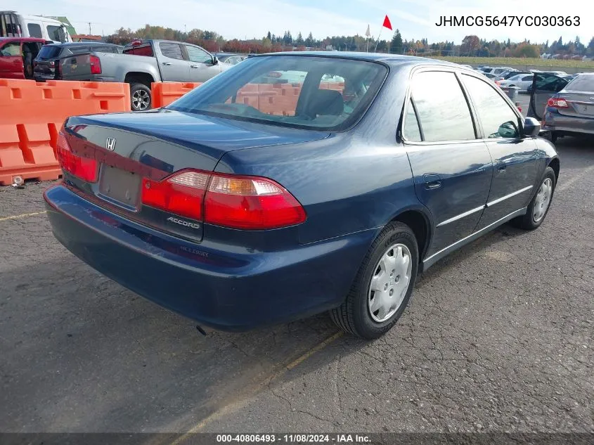 2000 Honda Accord 2.3 Lx VIN: JHMCG5647YC030363 Lot: 40806493