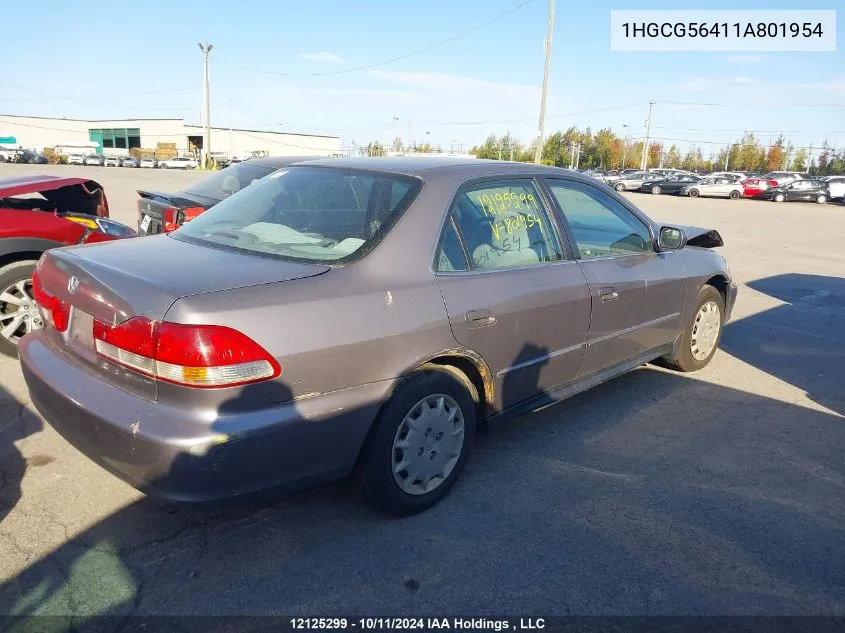 2001 Honda Accord VIN: 1HGCG56411A801954 Lot: 12125299