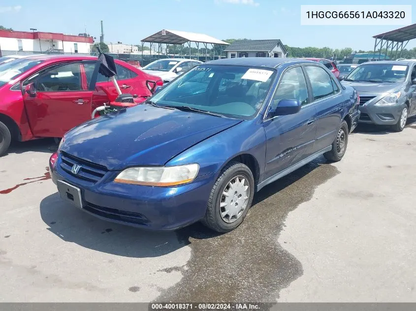 2001 Honda Accord 2.3 Lx VIN: 1HGCG66561A043320 Lot: 40018371