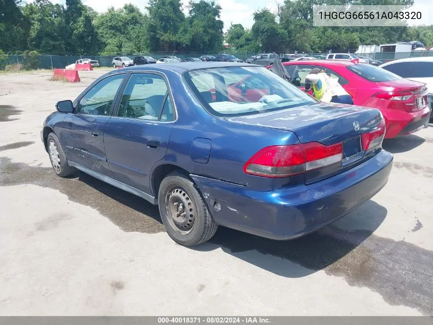 2001 Honda Accord 2.3 Lx VIN: 1HGCG66561A043320 Lot: 40018371