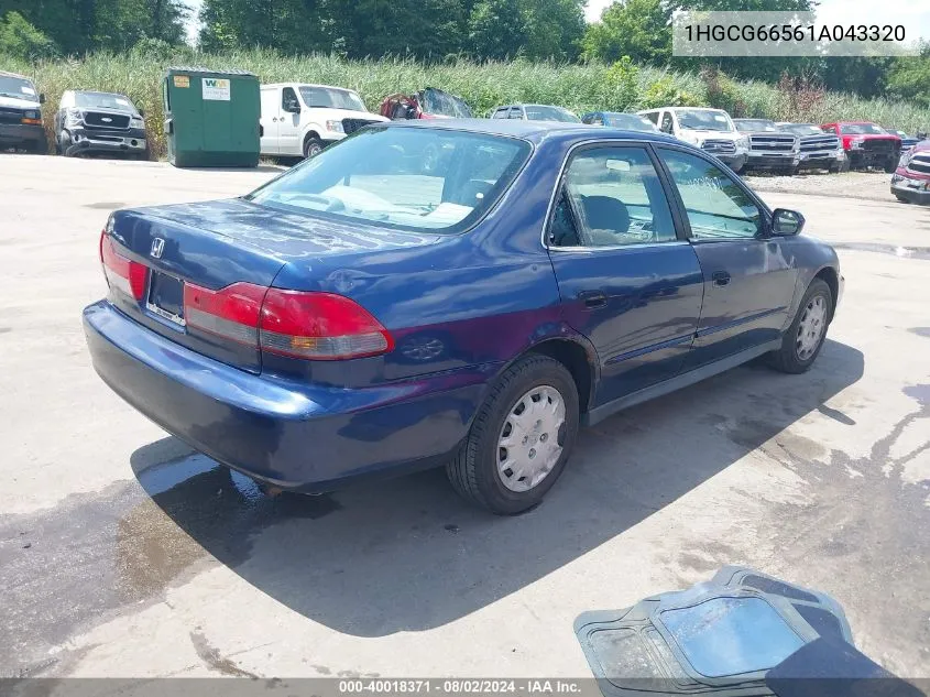 2001 Honda Accord 2.3 Lx VIN: 1HGCG66561A043320 Lot: 40018371