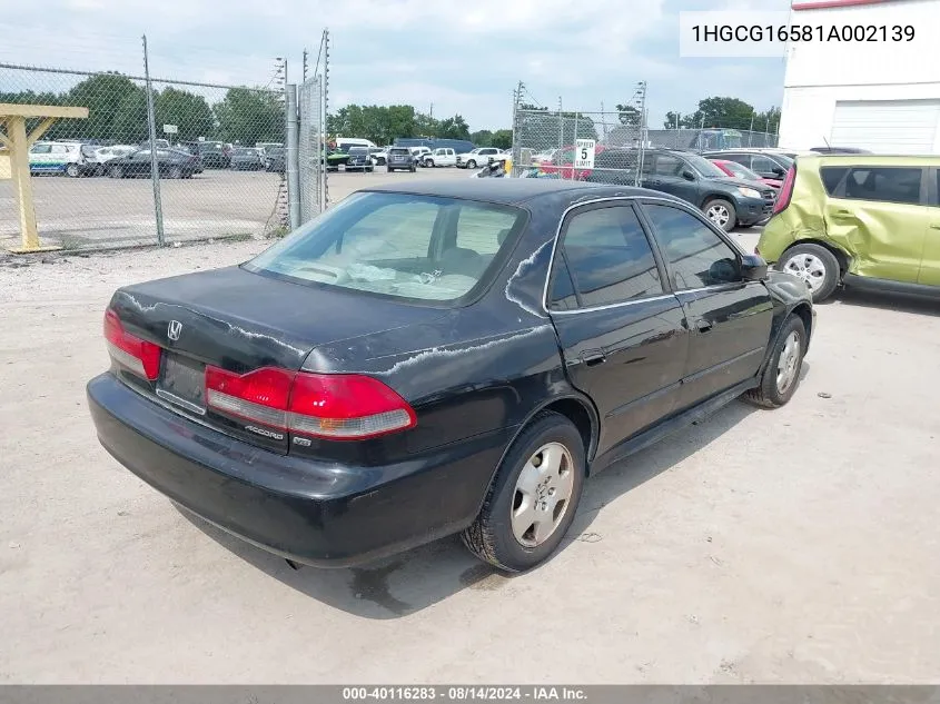 2001 Honda Accord 3.0 Ex VIN: 1HGCG16581A002139 Lot: 40116283