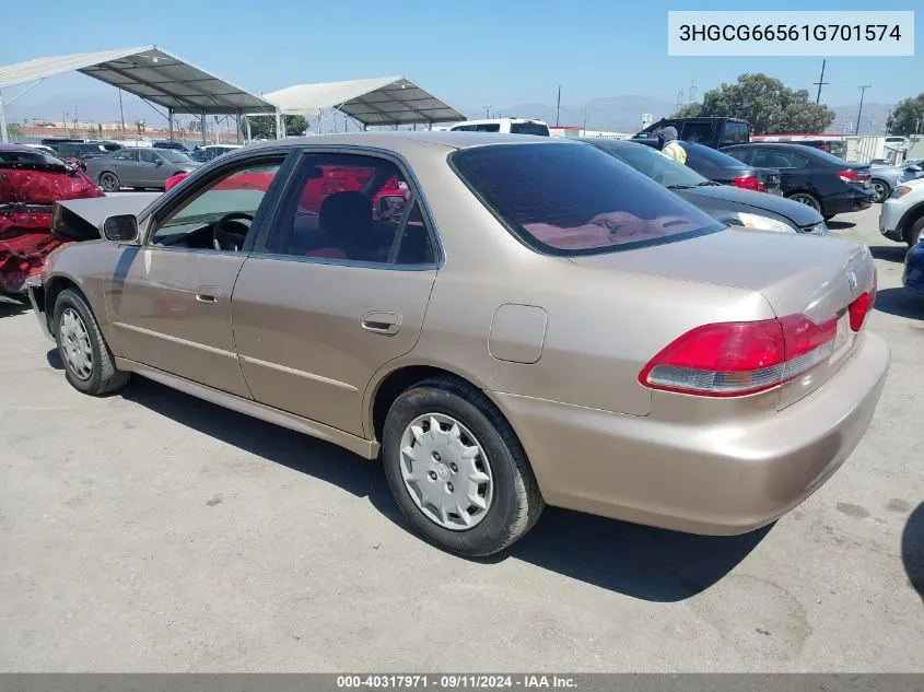 2001 Honda Accord Sdn Lx VIN: 3HGCG66561G701574 Lot: 40317971