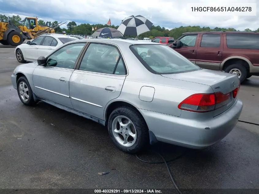 2001 Honda Accord Value Package VIN: 1HGCF86651A046278 Lot: 40329291