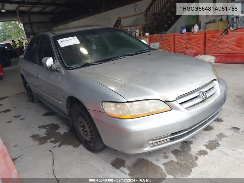 2001 Honda Accord 2.3 Lx VIN: 1HGCG56481A051758 Lot: 40340308