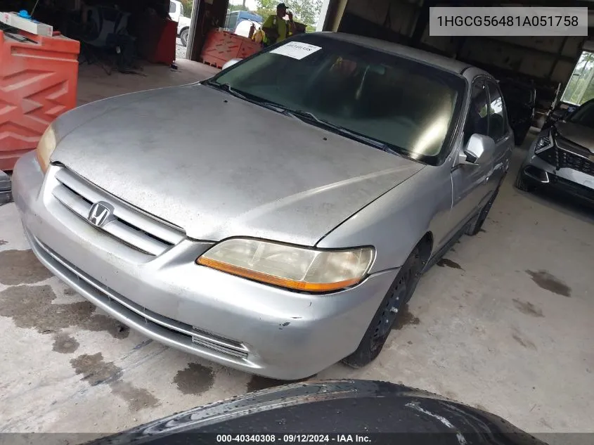 2001 Honda Accord 2.3 Lx VIN: 1HGCG56481A051758 Lot: 40340308