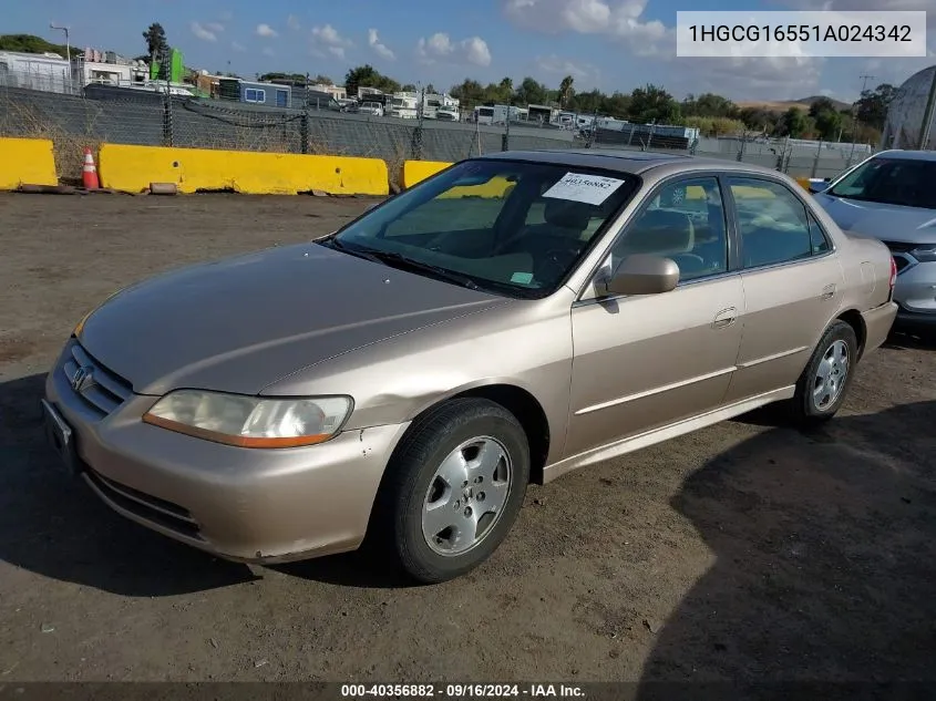 2001 Honda Accord 3.0 Ex VIN: 1HGCG16551A024342 Lot: 40356882