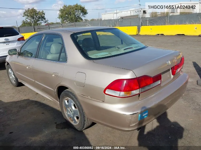 2001 Honda Accord 3.0 Ex VIN: 1HGCG16551A024342 Lot: 40356882