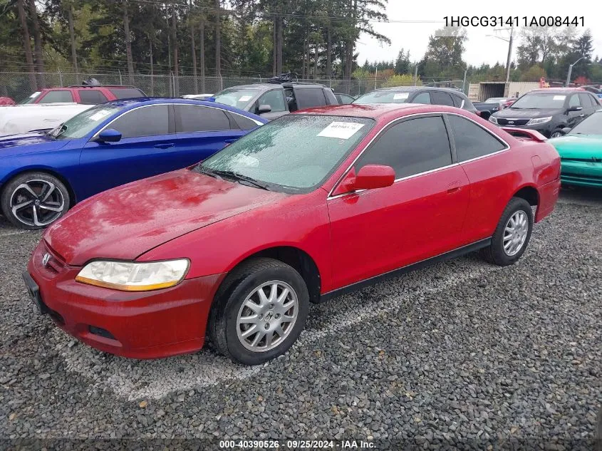 2001 Honda Accord 2.3 Lx VIN: 1HGCG31411A008441 Lot: 40390526