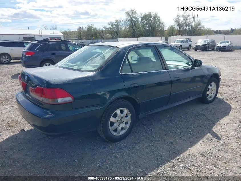 2001 Honda Accord 2.3 Lx VIN: 1HGCG56491A136219 Lot: 40399175