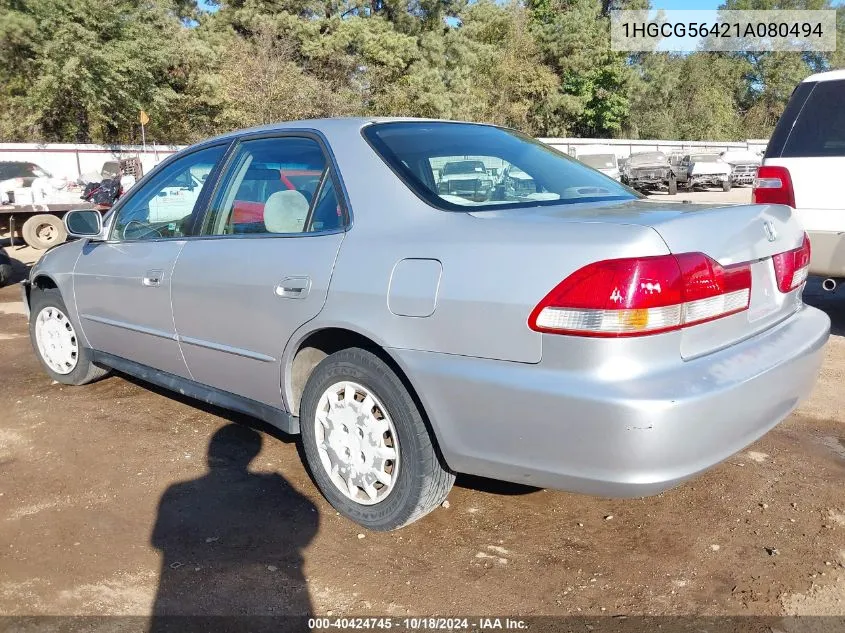 2001 Honda Accord 2.3 Lx VIN: 1HGCG56421A080494 Lot: 40424745