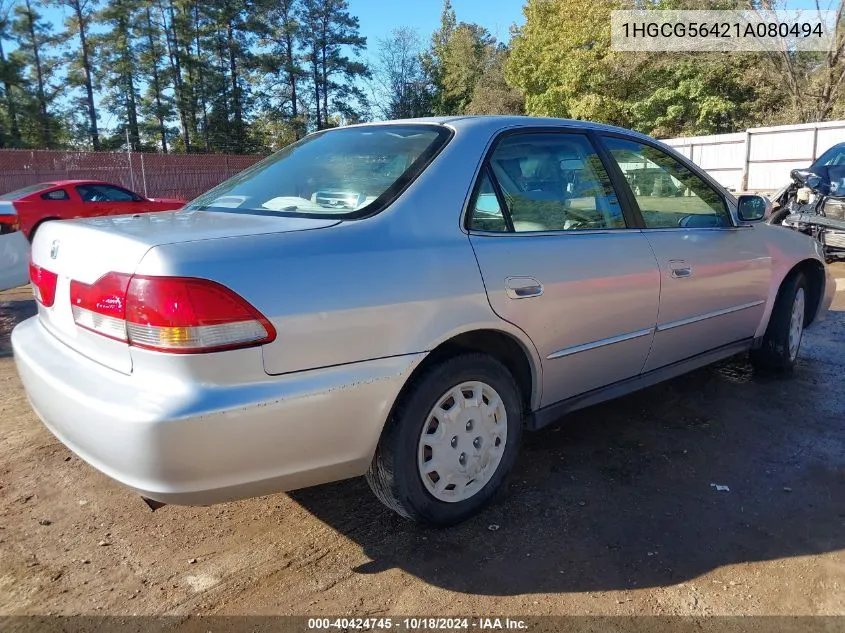 2001 Honda Accord 2.3 Lx VIN: 1HGCG56421A080494 Lot: 40424745